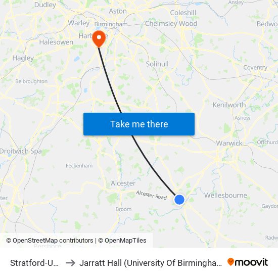 Stratford-Upon-Avon to Jarratt Hall (University Of Birmingham Halls Of Residence) map