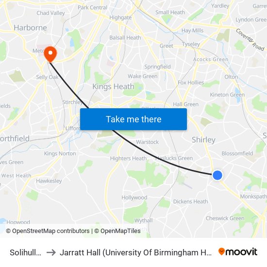 Solihull Gate to Jarratt Hall (University Of Birmingham Halls Of Residence) map