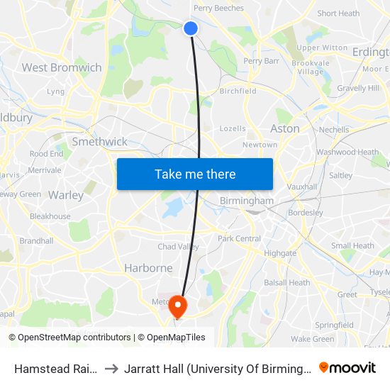 Hamstead Railway Station to Jarratt Hall (University Of Birmingham Halls Of Residence) map