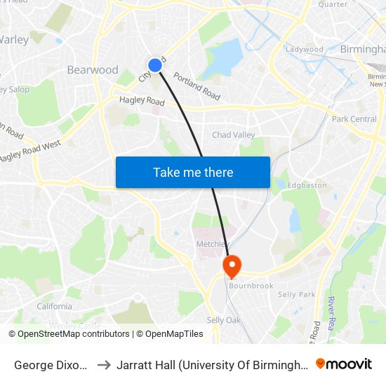 George Dixon Academy to Jarratt Hall (University Of Birmingham Halls Of Residence) map