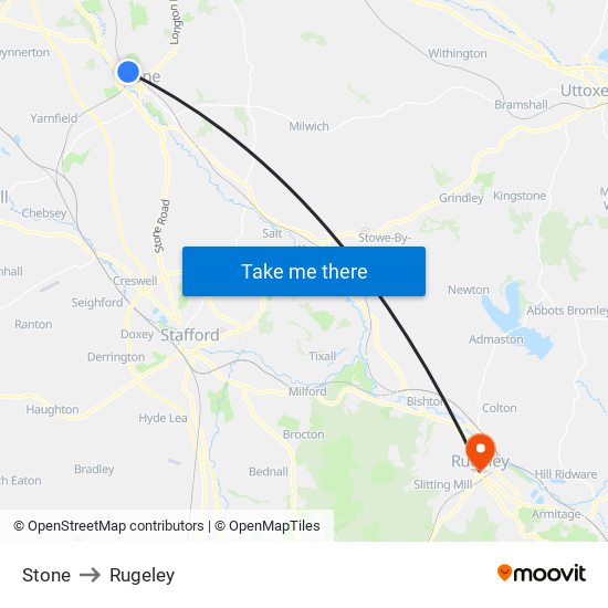 Stone to Rugeley map