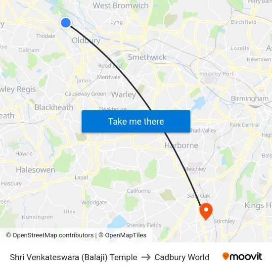 Shri Venkateswara (Balaji) Temple to Cadbury World map