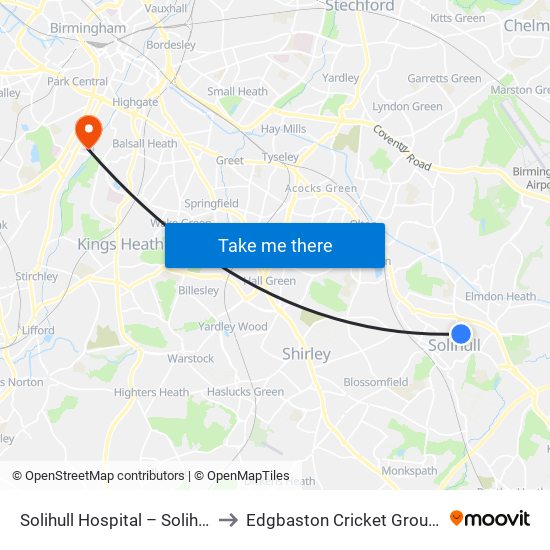 Solihull Hospital – Solihull to Edgbaston Cricket Ground map