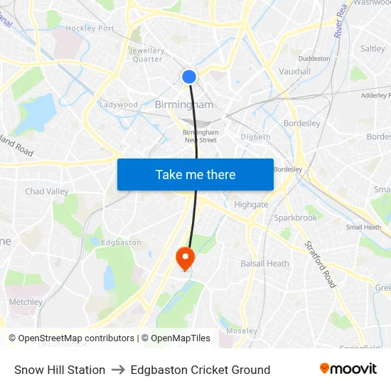Snow Hill Station to Edgbaston Cricket Ground map