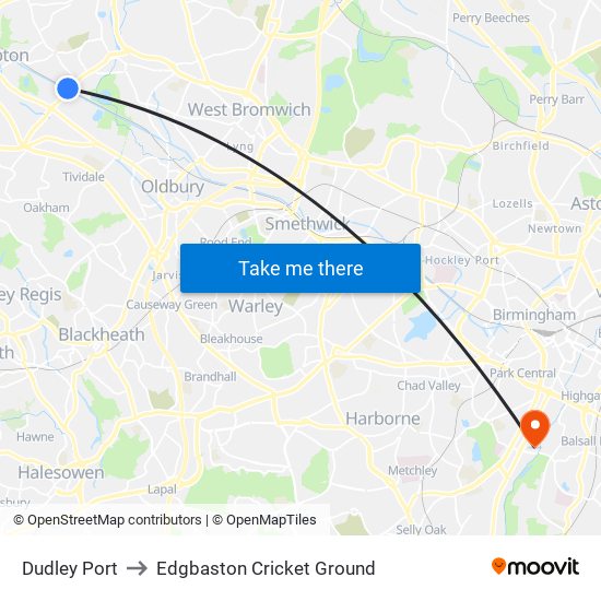 Dudley Port to Edgbaston Cricket Ground map