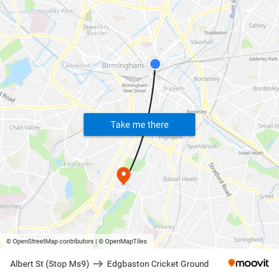 Albert St to Edgbaston Cricket Ground map