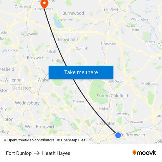 Fort Dunlop to Heath Hayes map