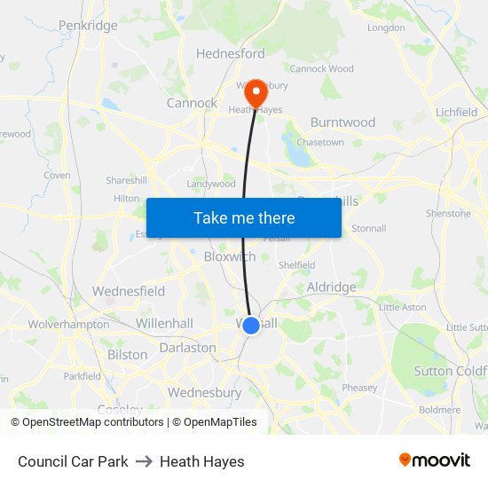 Council Car Park to Heath Hayes map