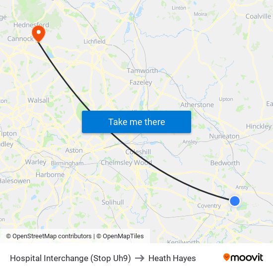 Hospital Interchange (Stop Uh9) to Heath Hayes map