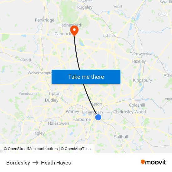 Bordesley to Heath Hayes map