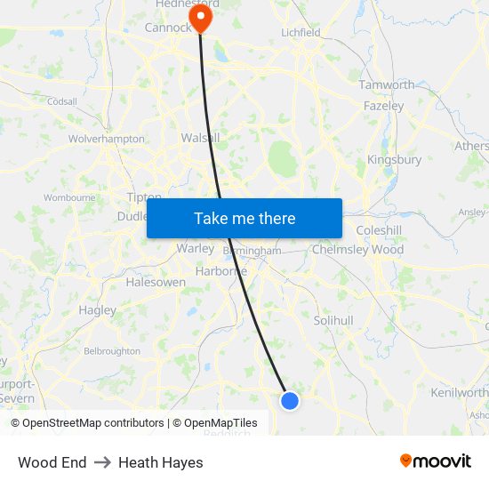 Wood End to Heath Hayes map