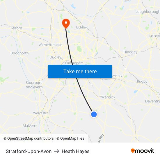 Stratford-Upon-Avon to Heath Hayes map