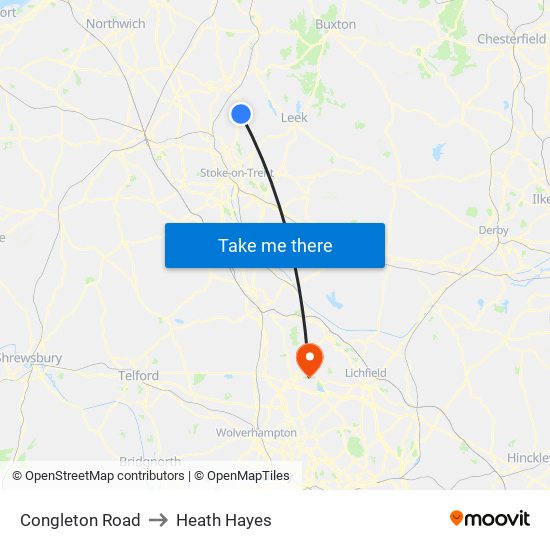 Congleton Road to Heath Hayes map