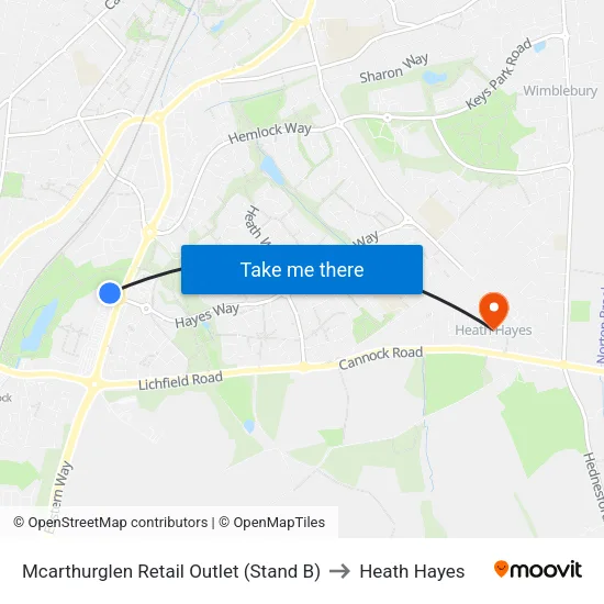 Mcarthurglen Retail Outlet to Heath Hayes map