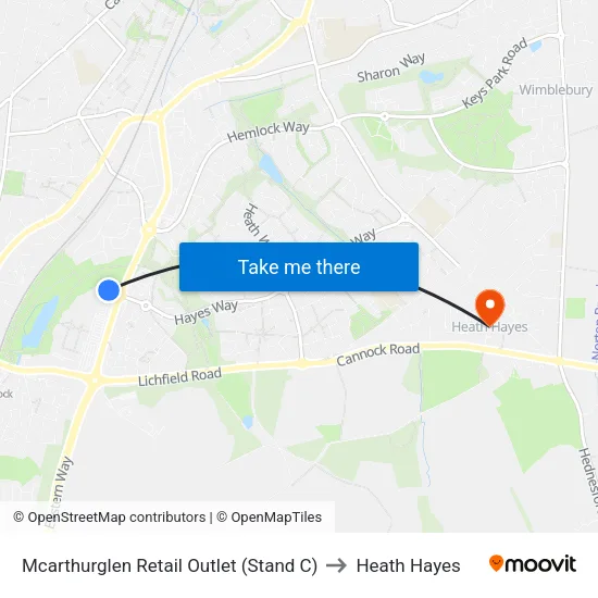 Mcarthurglen Retail Outlet to Heath Hayes map