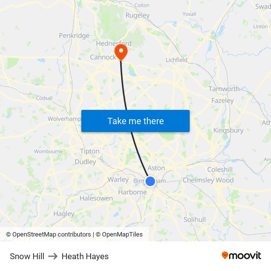 Snow Hill to Heath Hayes map