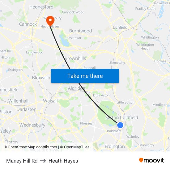 Maney Hill Rd to Heath Hayes map