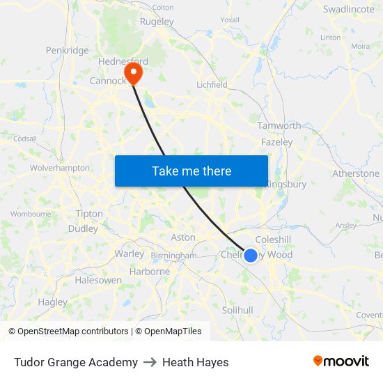 Tudor Grange Academy to Heath Hayes map