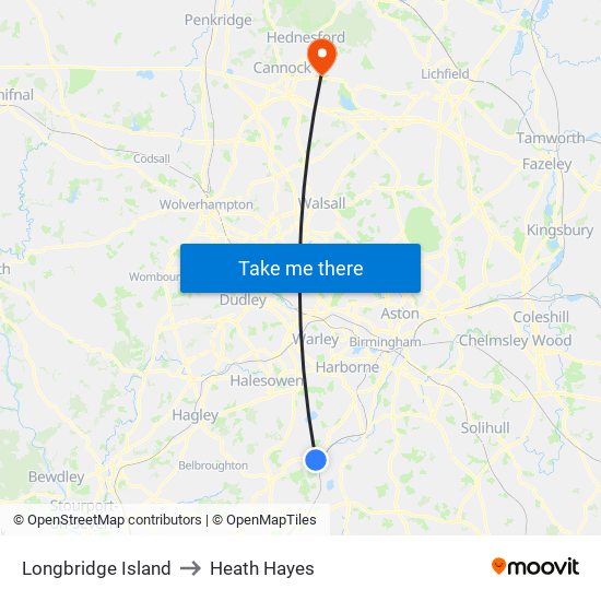 Longbridge Island to Heath Hayes map