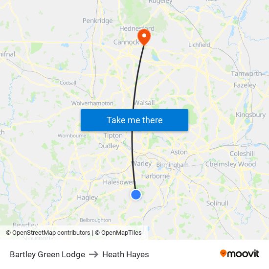 Bartley Green Lodge to Heath Hayes map