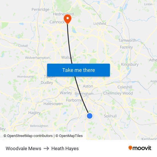 Woodvale Mews to Heath Hayes map