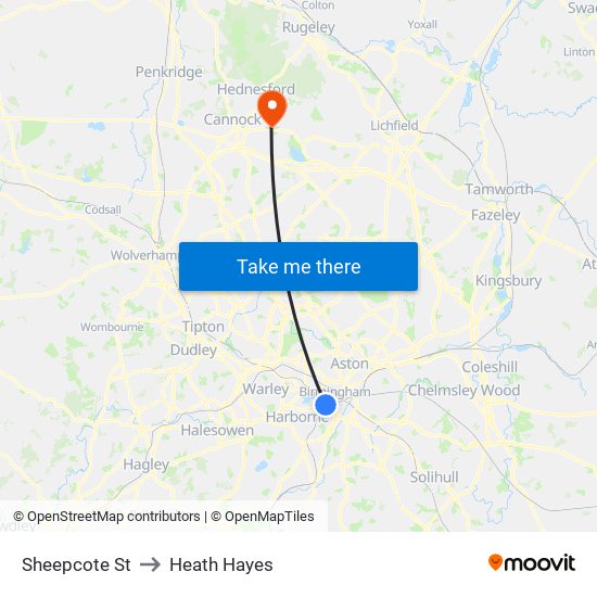 Sheepcote St to Heath Hayes map