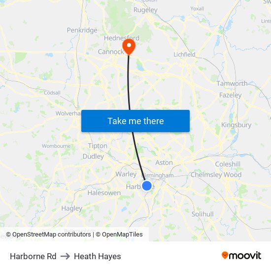 Harborne Rd to Heath Hayes map