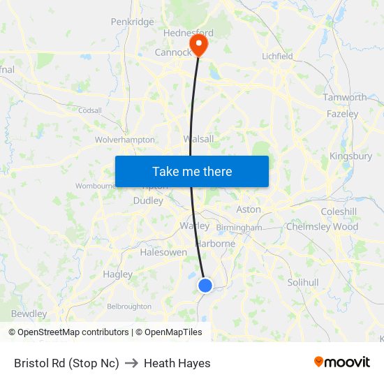 Bristol Rd (Stop Nc) to Heath Hayes map