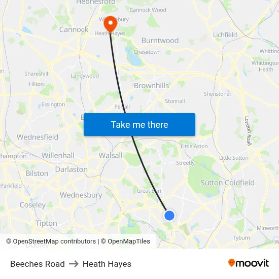 Beeches Road to Heath Hayes map