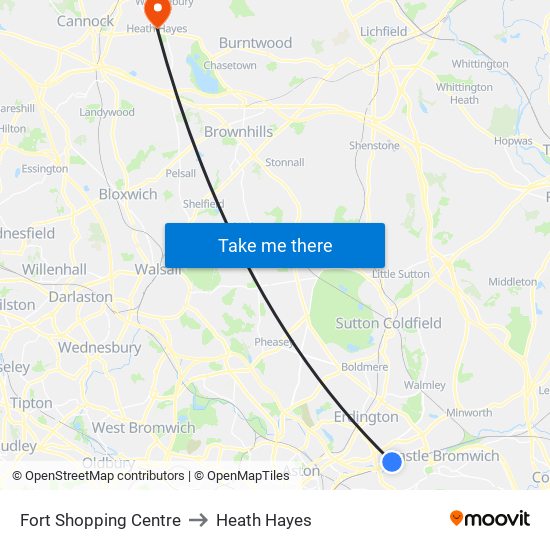 Fort Shopping Centre to Heath Hayes map