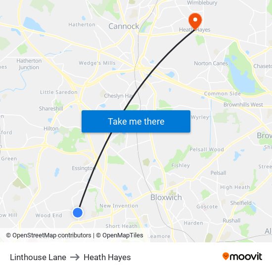 Linthouse Lane to Heath Hayes map