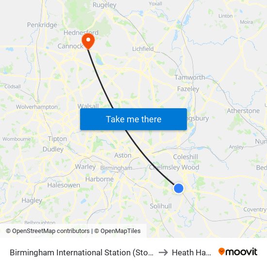 Birmingham International Station (Stop Sa) to Heath Hayes map