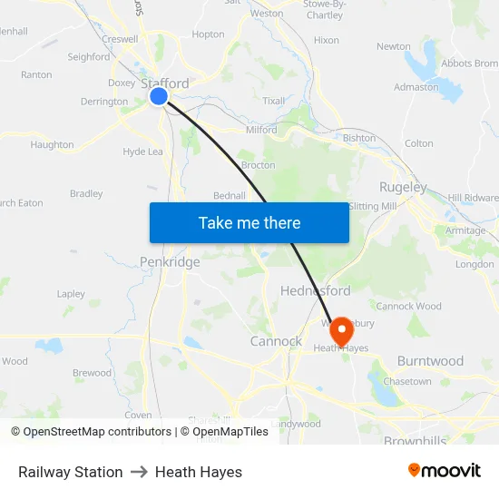Railway Station to Heath Hayes map