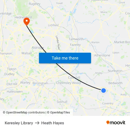 Keresley Library to Heath Hayes map