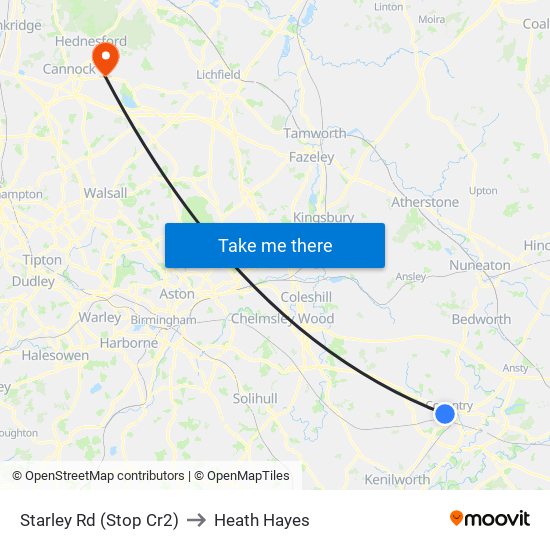 Starley Rd (Stop Cr2) to Heath Hayes map