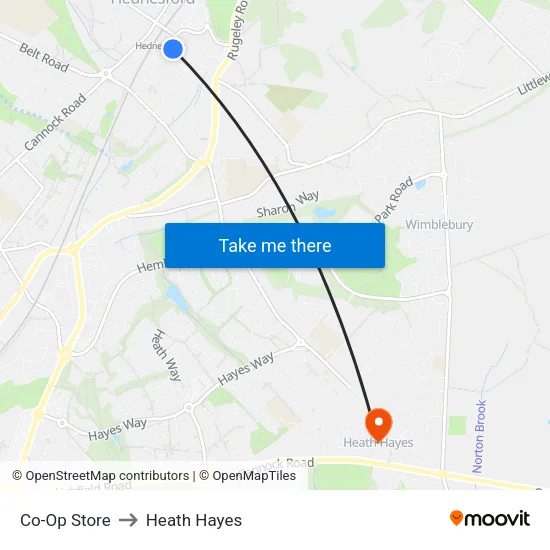 Co-Op Store to Heath Hayes map