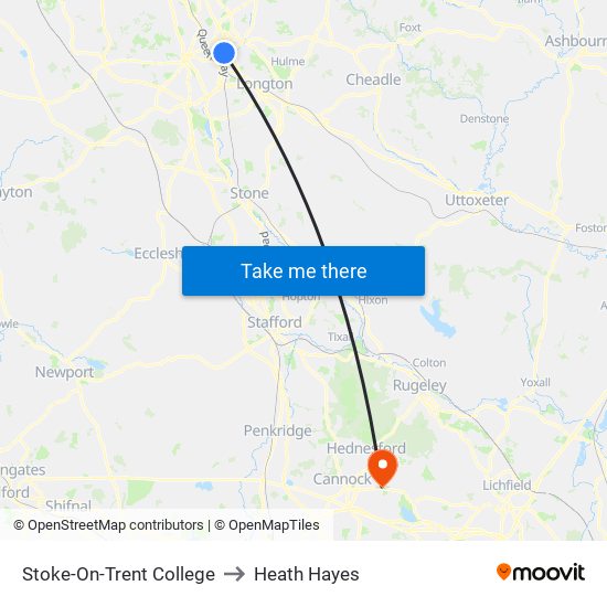 Stoke-On-Trent College to Heath Hayes map