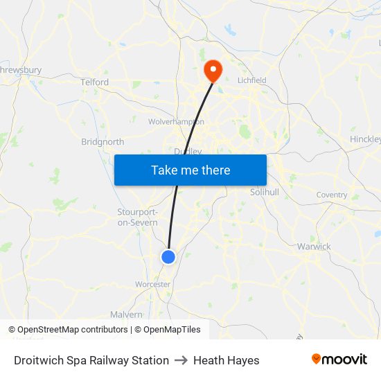 Droitwich Spa Railway Station to Heath Hayes map
