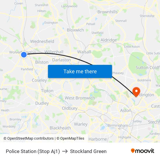 Police Station (Stop Aj1) to Stockland Green map