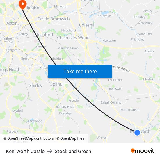 Kenilworth Castle to Stockland Green map