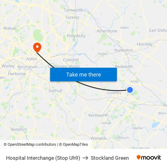 Hospital Interchange (Stop Uh9) to Stockland Green map