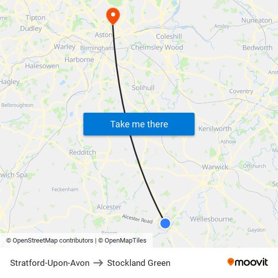 Stratford-Upon-Avon to Stockland Green map