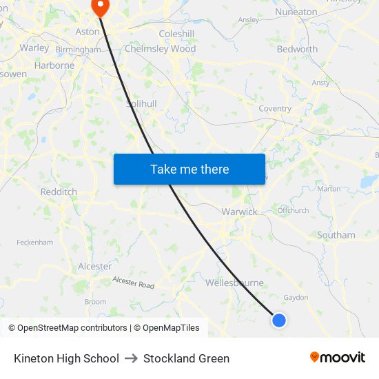 Kineton High School to Stockland Green map