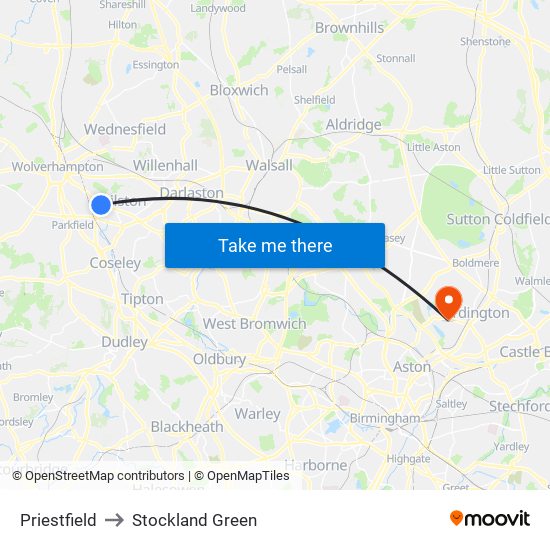 Priestfield to Stockland Green map