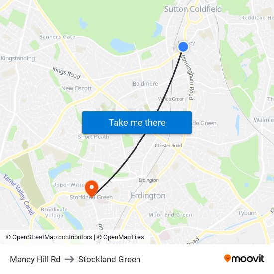 Maney Hill Rd to Stockland Green map