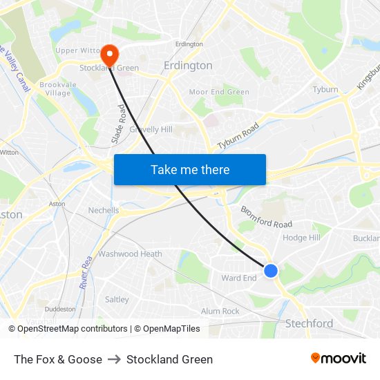 Fox & Goose to Stockland Green map