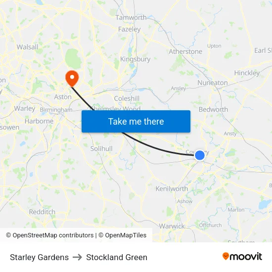 Starley Gardens to Stockland Green map