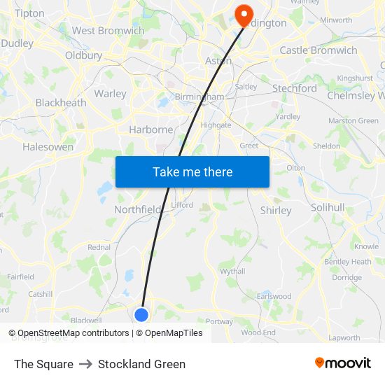 The Square to Stockland Green map