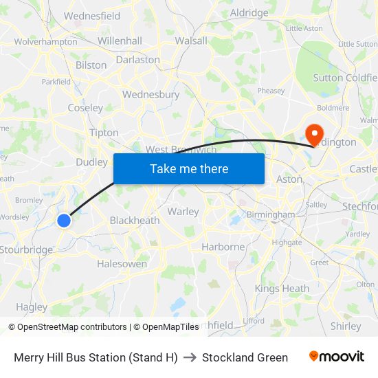 Merry Hill Bus Station (Stand H) to Stockland Green map