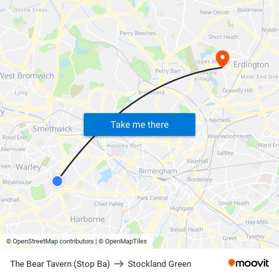 The Bear Tavern (Stop Ba) to Stockland Green map